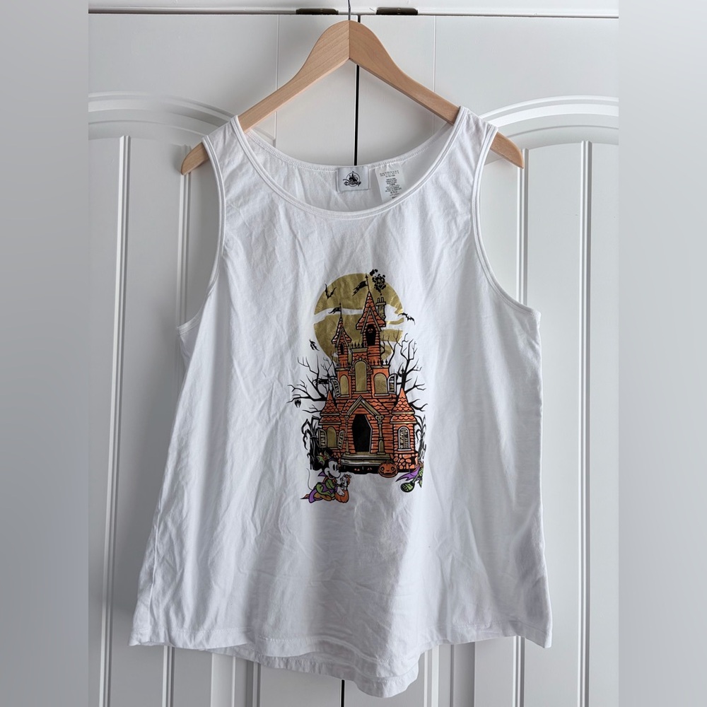 Mickey & Minnie Mouse Halloween Womens Sz XL White Tank Top Disney Parks